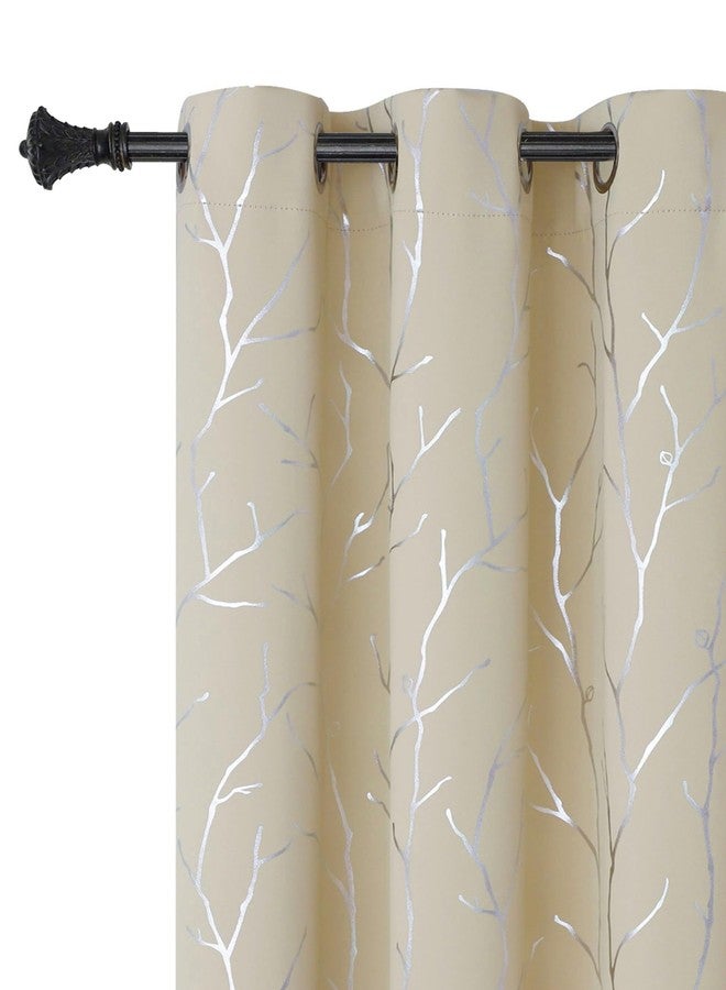 BUHUA Christmas Blackout Curtains for Bedroom/Living Room 84 Inch Length 2 Panels Set, Room Darkening Thermal Insulated Grommet Window Drapes with Branches Pattern, Each Panel 38 x 84 Inch, Beige - Image 2